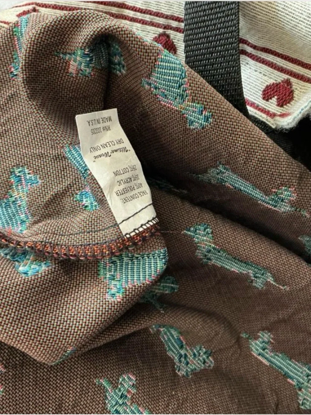 Knitted cotton Dachshund Print Tote Bag in Cream and Brown